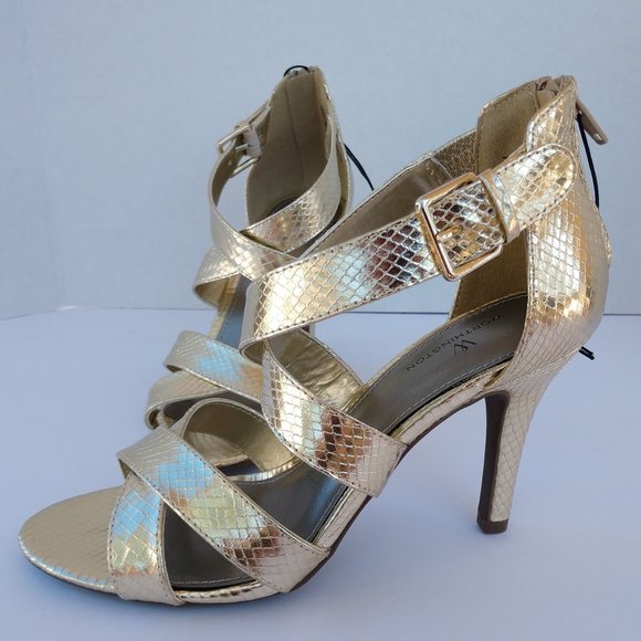 Worthington Gold Faux Snake High Heels Strappy Sandals - Picture 1 of 12